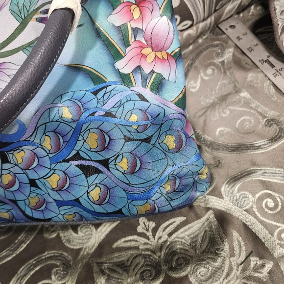 Anuschka Midnight Peacock Purse And WalletHandpainted Genuine Leather